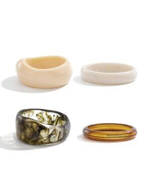 Chunky Acrylic Gold Bangles Bracelets Wide Resin Vintage Statement Jewelry Set